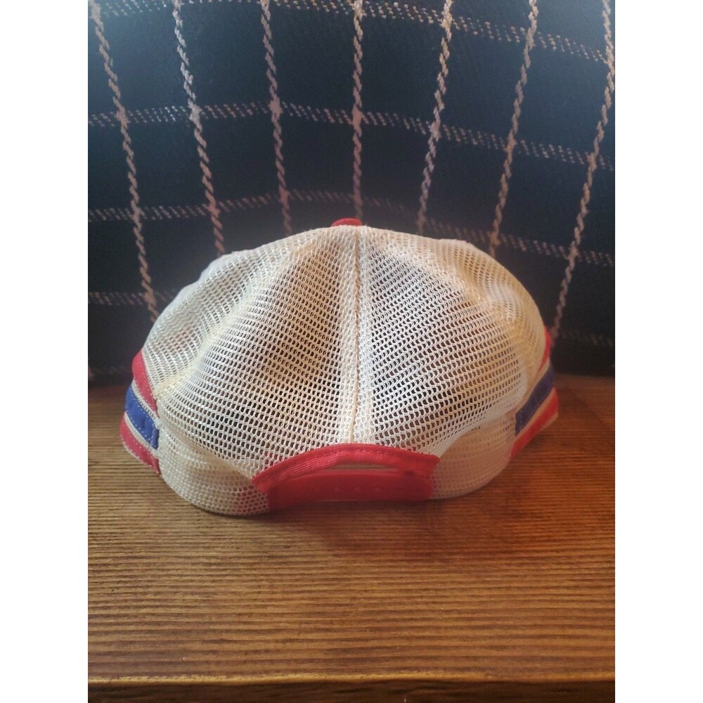Vtg 3 Stripe Red White Blue Mesh Snapback Trucker Hat Made USA Bellefonte Bicen. - Picture 3 of 10